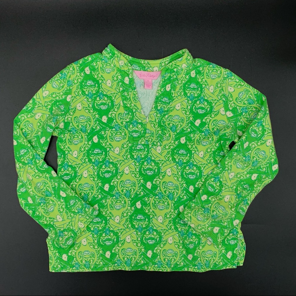 Girls Lilly Pulitzer Tunic Top L/S Tee size 7 Green Monkeys